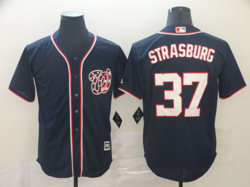 Men Washington Nationals 37 Strasburg Blue Game MLB Jerseys